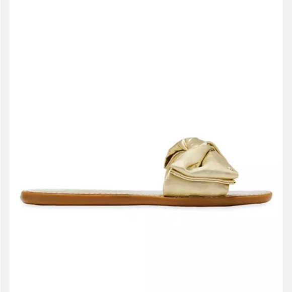 kate spade Shoes - Kate Spade bikini bow slide sandals in metallic gold size 7